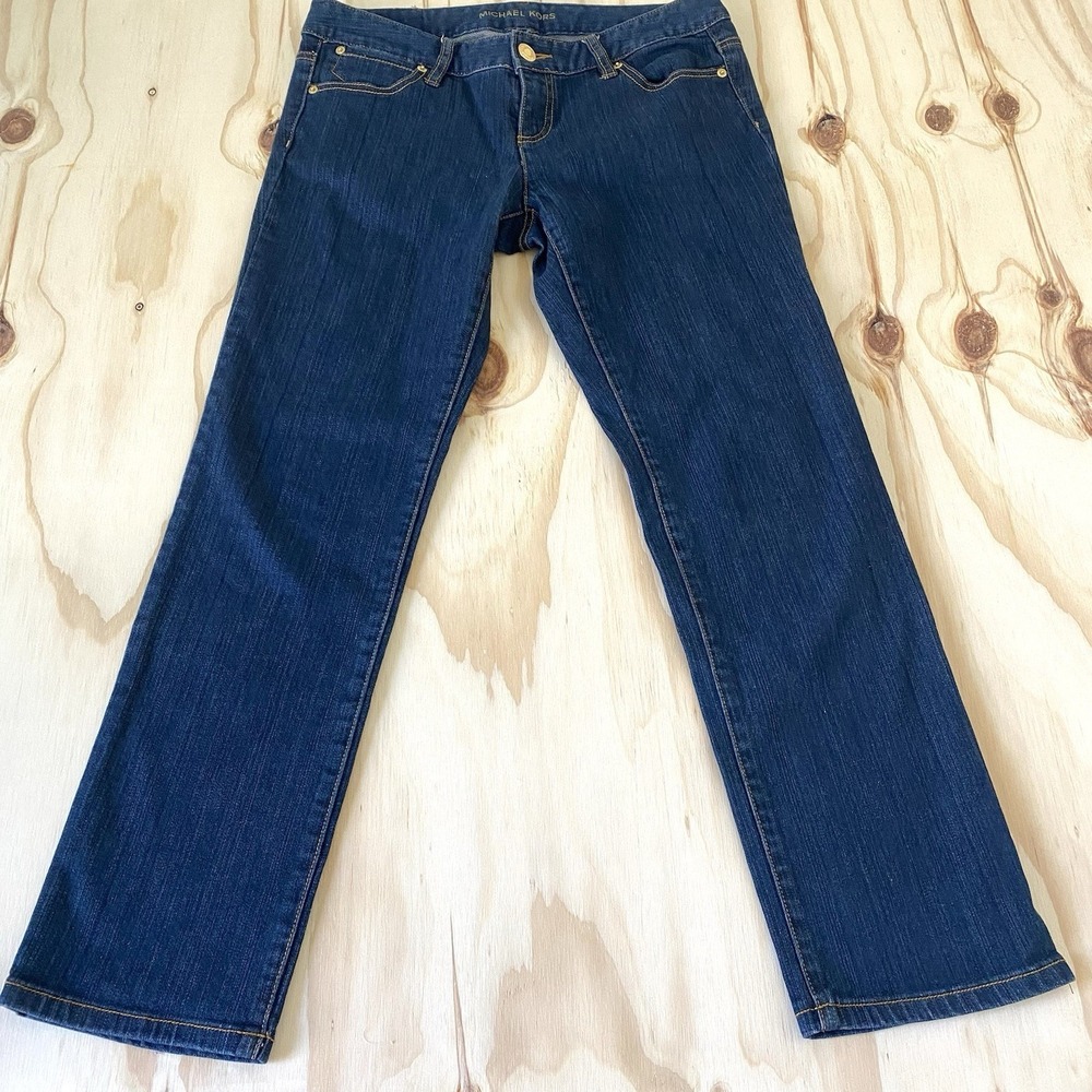 Michael Kors Women's Size 8P Denim Jeans Dark Wash Blue Low Rise Straight Leg